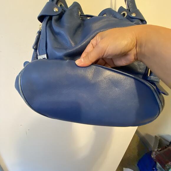 Garnett Hill Blue Leather Tote Purse Italy Made Zip Front Shoulder Strap Medium - Picture 10 of 11